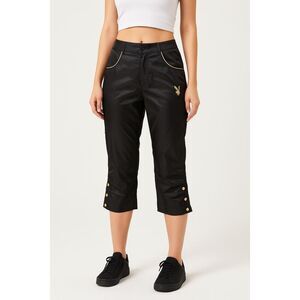 Black Capri Crop Pants Women’s Size 6 Gold Trim Cropped Casual Playboy M
